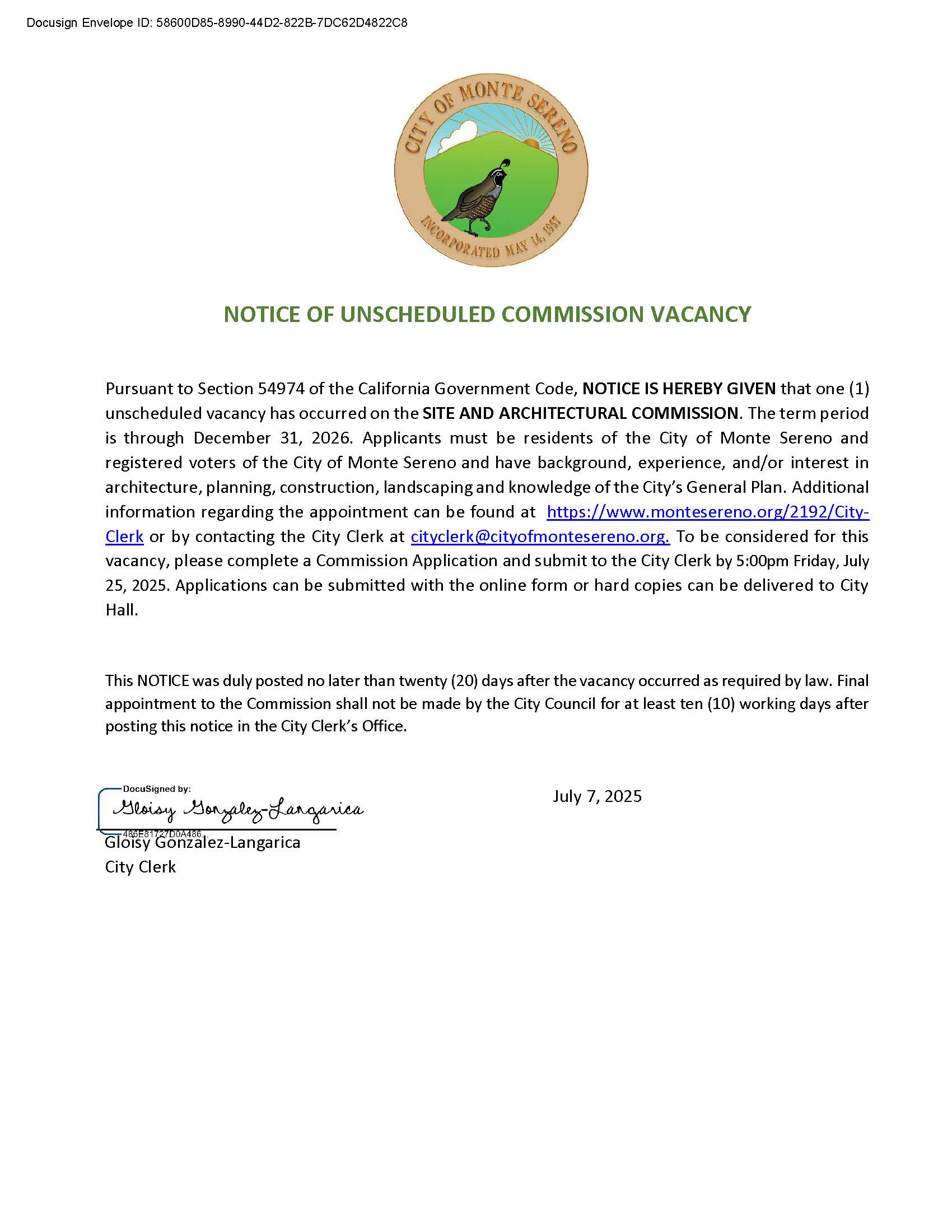 Notice of Unscheduled Site and Architectural Commission Vacancy.docx